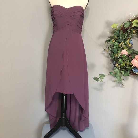 David's Bridal Dresses & Skirts - DAVIDS BRIDAL Plum Strapless High Low Dress